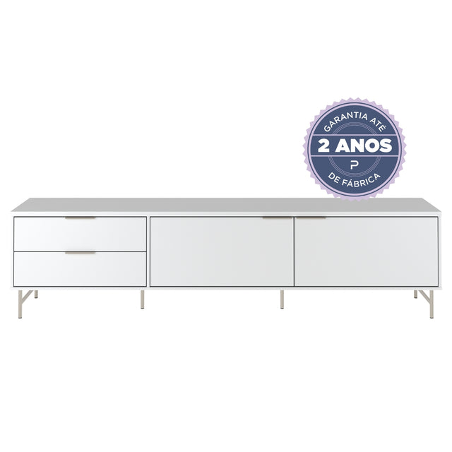 Rack para TVs até 75 Polegadas Yves 220cm Branco Fosco com Champanhe