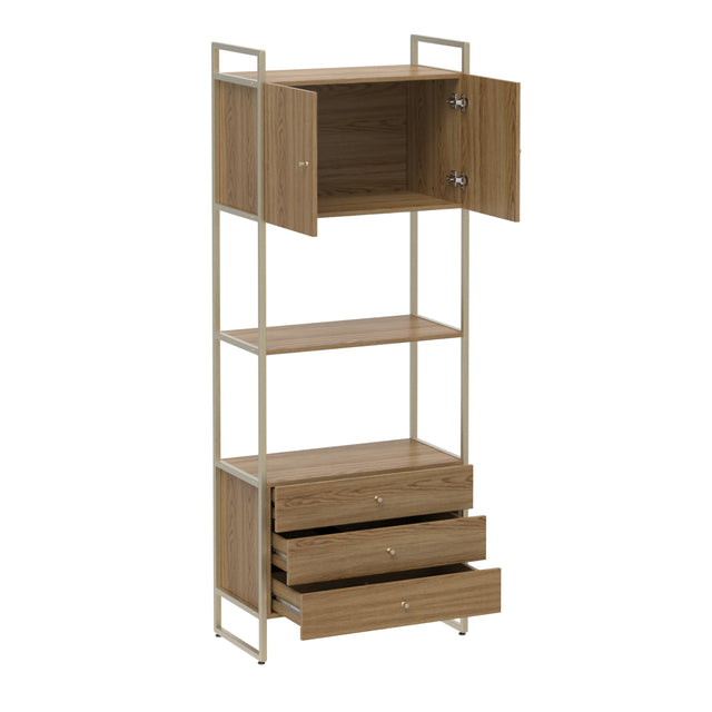 Estante com 3 Gavetas Voss 75 cm - Freijó c/ Champanhe