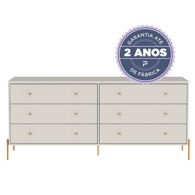 Cômoda 6 Gavetas Jasper 182 cm Branco Gloss com Dourado