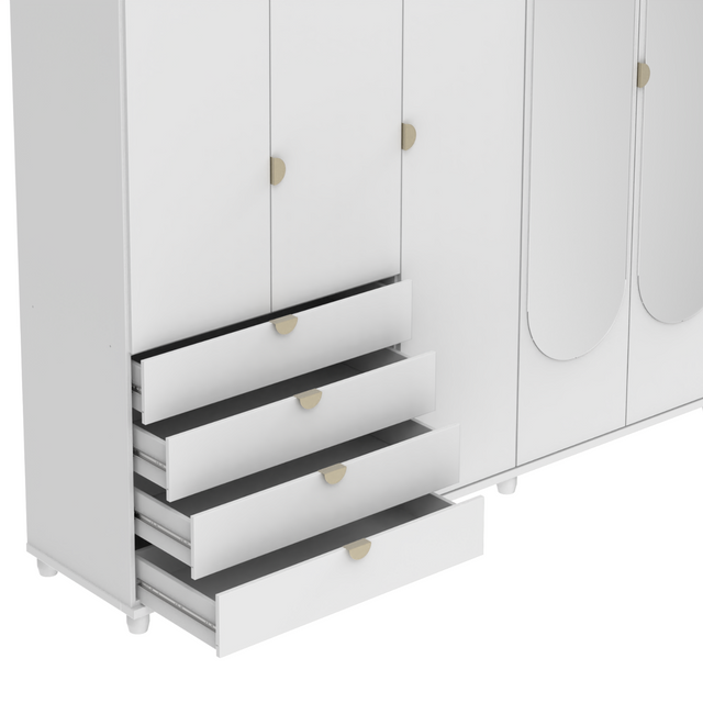 Guarda-Roupa Casal com Espelho 5 Portas 4 Gavetas 100% MDF Look 226cm Freijó c/ Branco Fosco