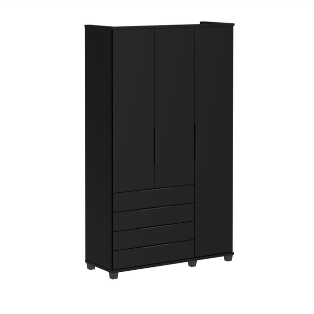 Guarda-Roupa Solteiro 3 Portas 4 Gavetas 100% MDF Allen 136 cm - Preto Fosco