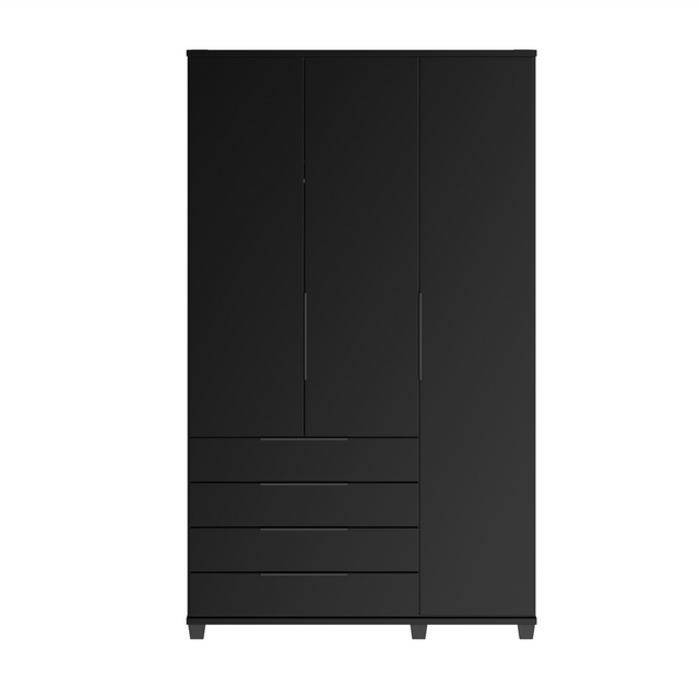 Guarda-Roupa Solteiro 3 Portas 4 Gavetas 100% MDF Allen 136 cm Preto Fosco