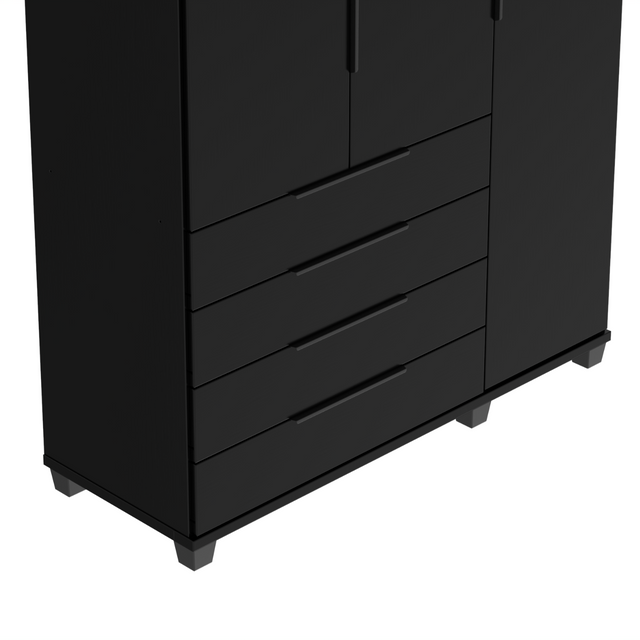 Guarda-Roupa Solteiro 3 Portas 4 Gavetas 100% MDF Allen 136 cm Preto Fosco