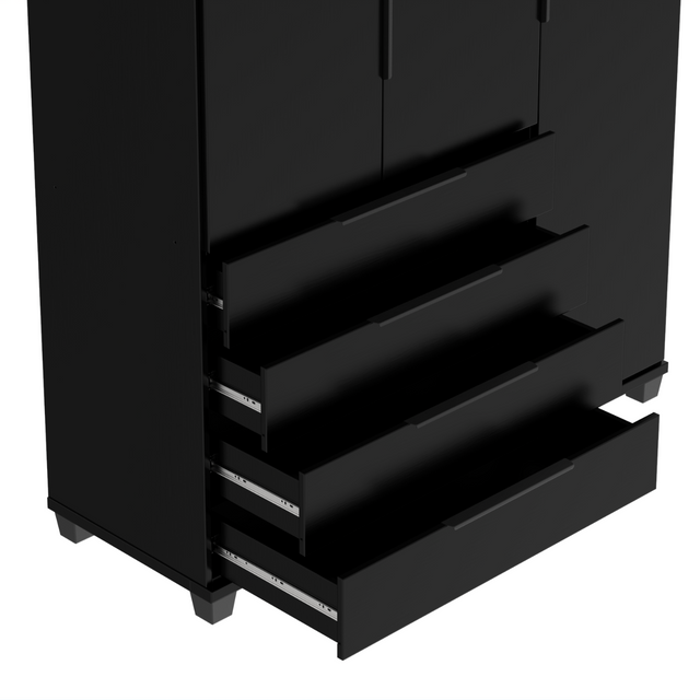 Guarda-Roupa Solteiro 3 Portas 4 Gavetas 100% MDF Allen 136 cm Preto Fosco