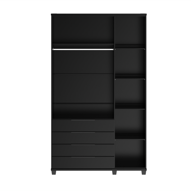 Guarda-Roupa Solteiro 3 Portas 4 Gavetas 100% MDF Allen 136 cm Preto Fosco
