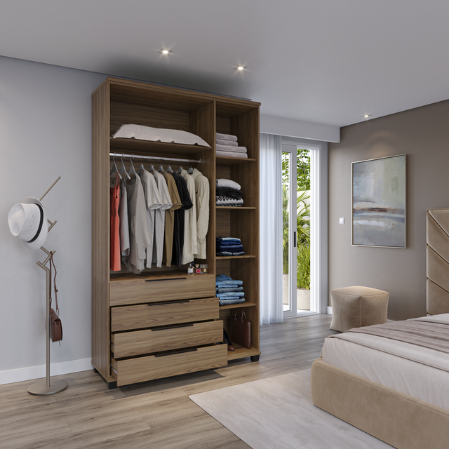 Guarda-Roupa Solteiro 3 Portas 4 Gavetas 100% MDF Allen 136 cm Preto Fosco