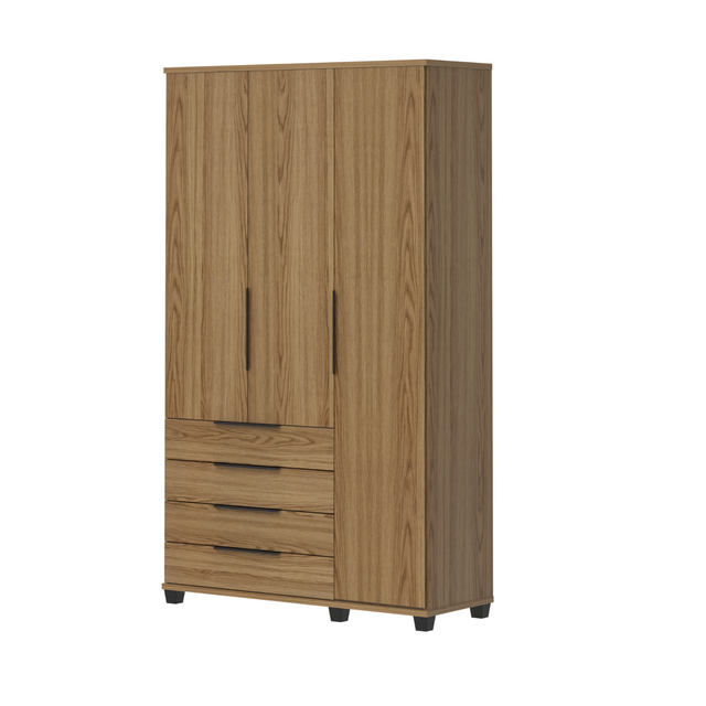 Guarda-Roupa Solteiro 3 Portas 4 Gavetas 100% MDF Allen 136 cm Preto Fosco
