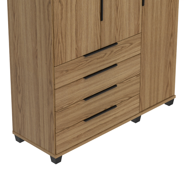 Guarda-Roupa Solteiro 3 Portas 4 Gavetas 100% MDF Allen 136 cm Preto Fosco