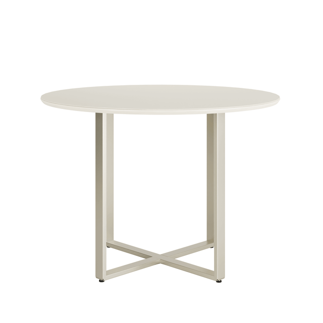 Mesa com 4 Cadeiras Arcadia Redonda 108cm Aço Champanhe com Off White