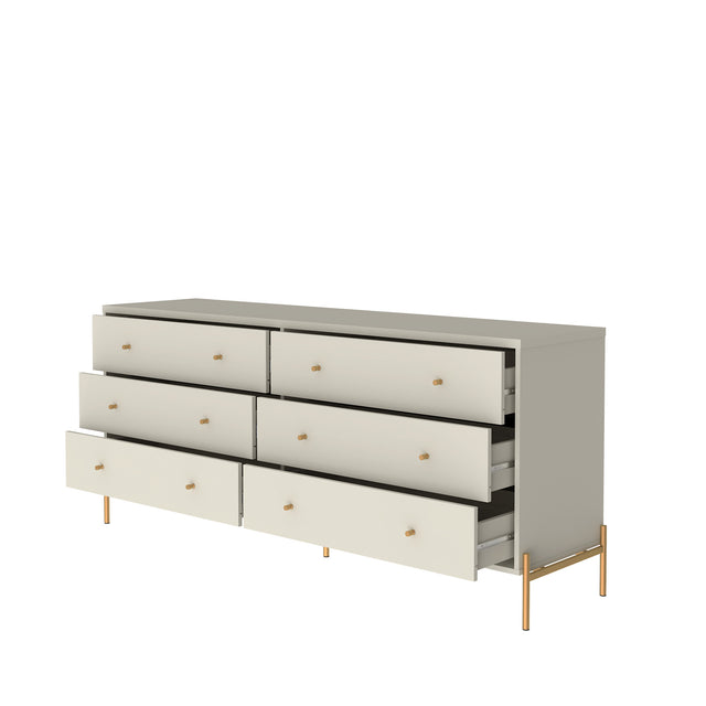 Cômoda 6 Gavetas Jasper 182 cm Off White Fosco com Dourado