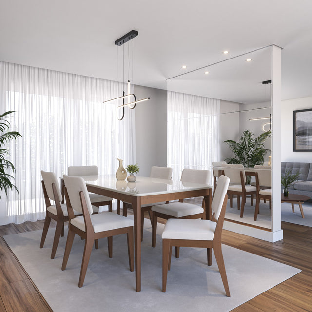 Mesa de Jantar Ella Retangular 160cm com Vidro Off White c/ Canella