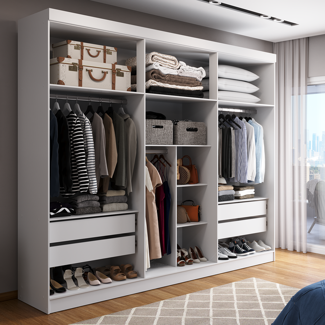 Guarda-Roupa Casal 6 Portas 4 Gavetas Lazzaro 231cm Branco