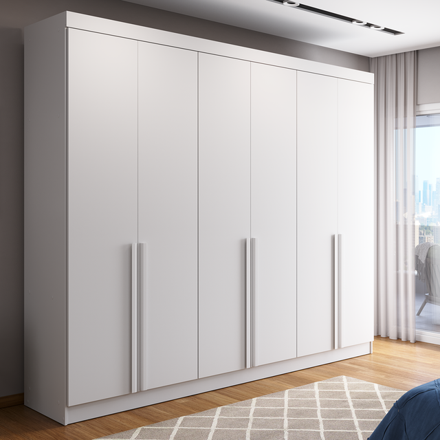 Guarda-Roupa Casal 6 Portas 4 Gavetas Lazzaro 231cm Branco