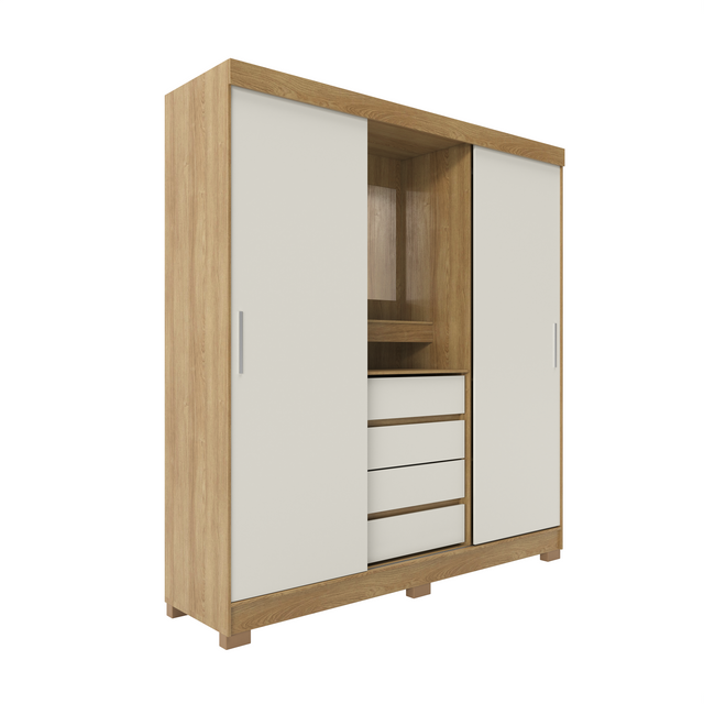 Guarda-Roupa 2 Portas de Correr c/ Espelho Italo 184cm Carvalho Off White