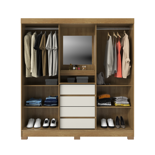 Guarda-Roupa Casal 2 Portas de Correr c/ Espelho Italo Carvalho com Grafite