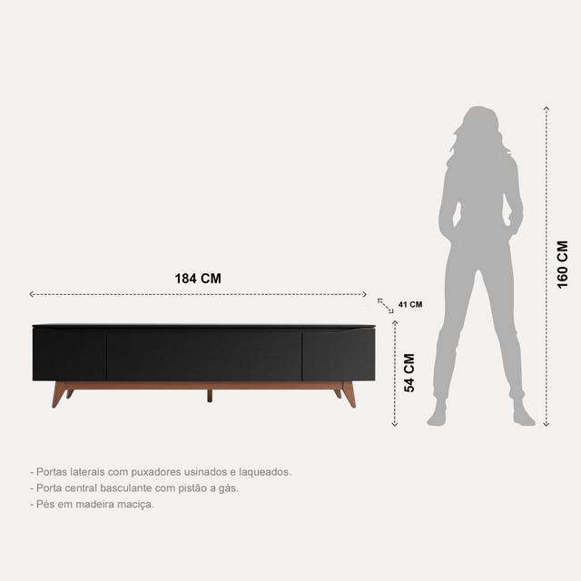 Rack Flynt para TVs até 75 Polegadas 3 Portas 184cm Off White com Natural