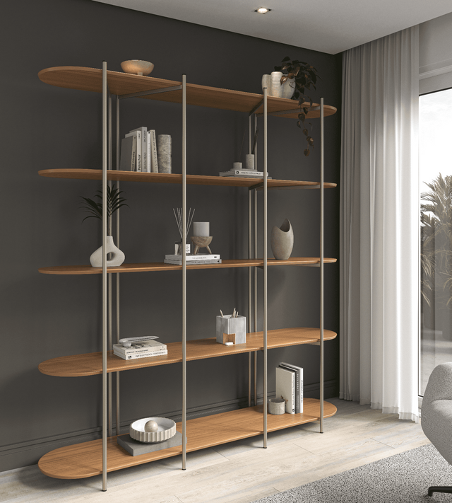 Estante Orgânica Industrial Aço MDF Enya 180 cm - Champanhe