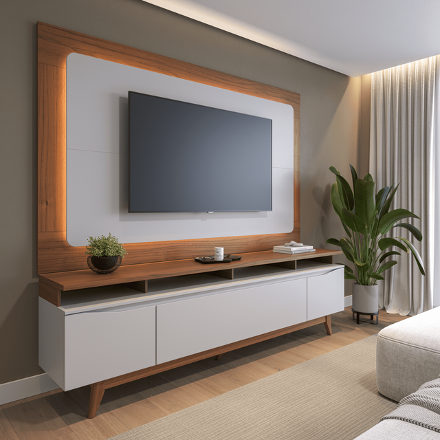 Rack Flynt ST para TVs até 75 Polegadas 3 Portas 220 cm Off White com Canella