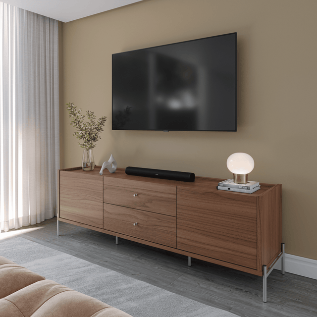 Rack para TVs até 75 Polegadas Jasper 220 cm Off White Fosco com Dourado