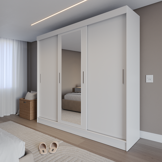 Guarda Roupa Casal 3 Portas de Correr c/ Espelho Vittorio 172cm Branco