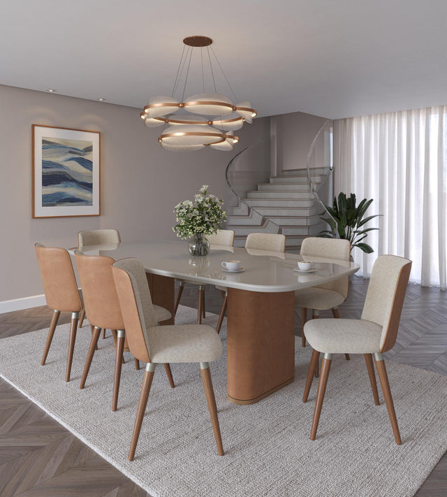 Mesa de Jantar Lintz c/ Vidro 220 cm - Off White c/ Caramel
