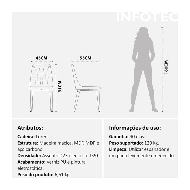 Conjunto c/ 2 Cadeiras de Madeira Loren PU Off-White - Mox 311