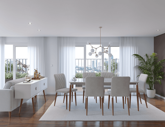 Mesa Abbey 184 cm - Natural c/ Off White Fosco - Champanhe