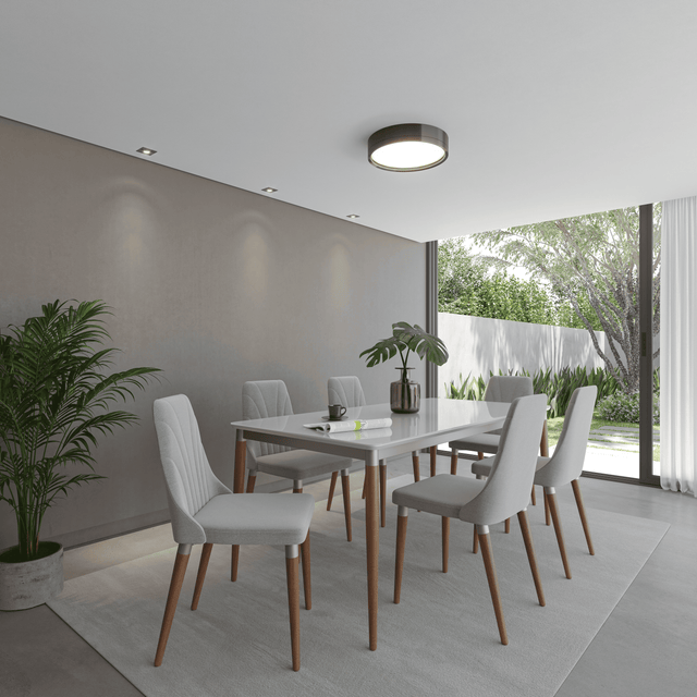 Mesa Abbey 184 cm - Natural c/ Off White Fosco - Champanhe