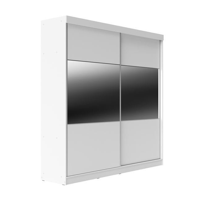 Guarda Roupa Casal 2 Portas de Correr c/ Espelho Gavino 238cm Branco