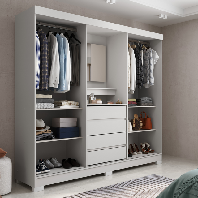 Guarda-Roupa Casal 2 Portas de Correr c/ Espelho Italo Carvalho com Grafite