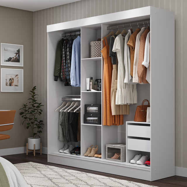 Guarda Roupa Casal 3 Portas de Correr c/ Espelho Vittorio 172cm Carvalho/Grafite