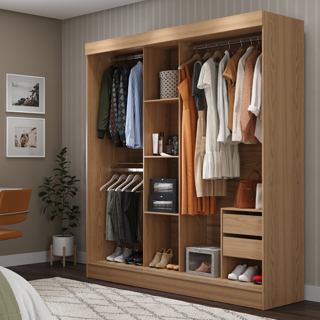 Guarda Roupa Casal 3 Portas de Correr c/ Espelho Vittorio 172cm Branco