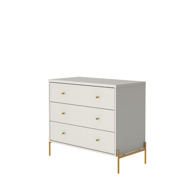 Cômoda com 3 Gavetas Jasper 94cm Off White com Dourado