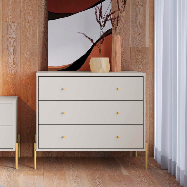 Cômoda Jasper 3 Gavetas 94cm Branco Gloss com Dourado