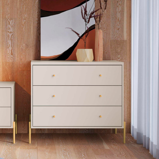 Cômoda com 3 Gavetas Jasper 94cm Off White com Dourado