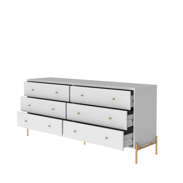 Cômoda 6 Gavetas Jasper 182 cm Branco Gloss com Dourado