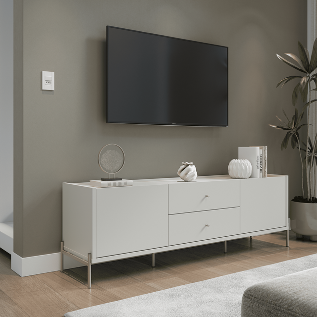 Rack para TVs até 75 Polegadas Jasper 220 cm Off White Fosco com Dourado