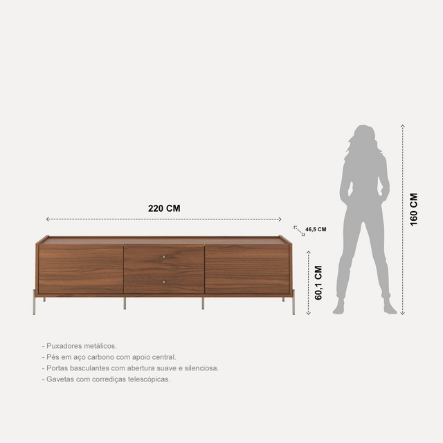 Rack para TVs até 75 Polegadas Jasper 220 cm Canella com Champanhe