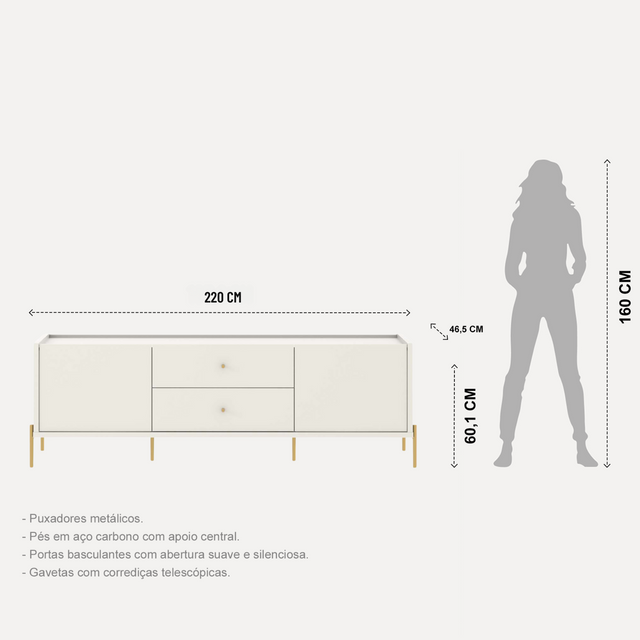 Rack para TVs até 75 Polegadas Jasper 220 cm Canella com Champanhe