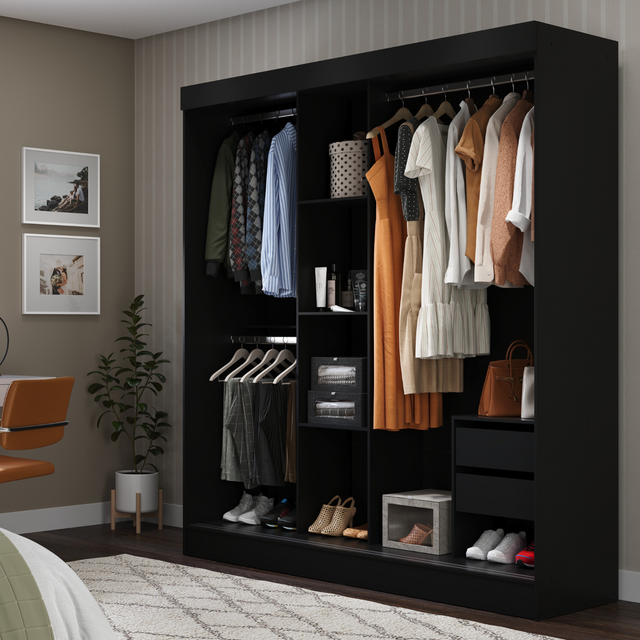 Guarda Roupa Casal 3 Portas de Correr c/ Espelho Vittorio 172cm Branco