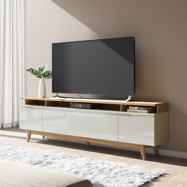 Rack Flynt ST para TVs até 75 Polegadas 3 Portas 185cm Off White com Canella