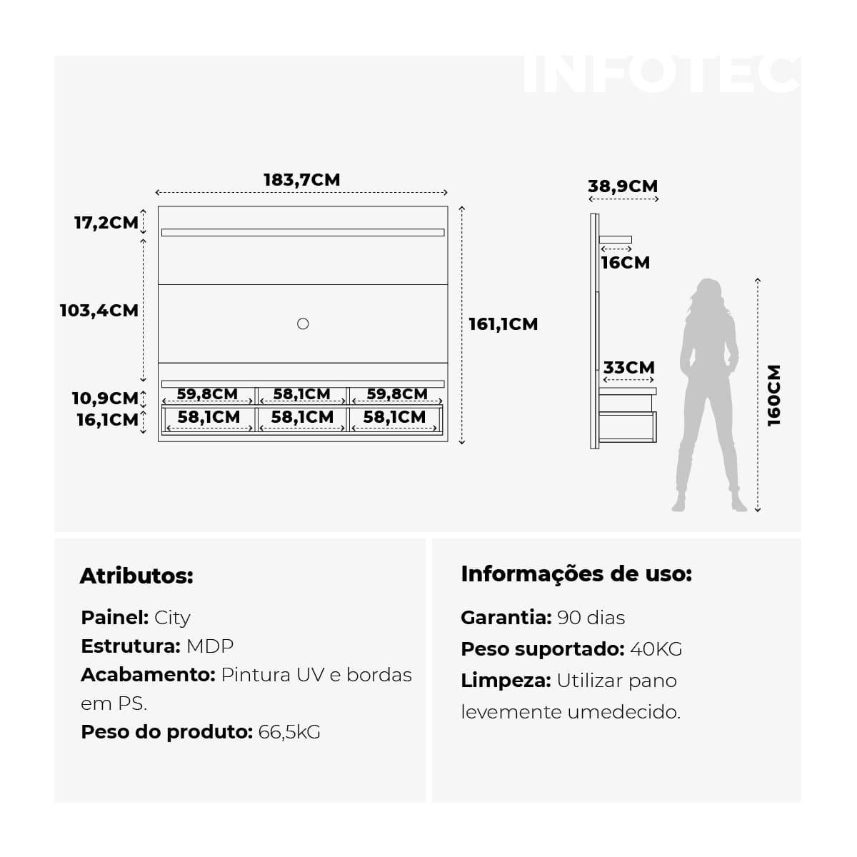 Painel para TV City 183 cm