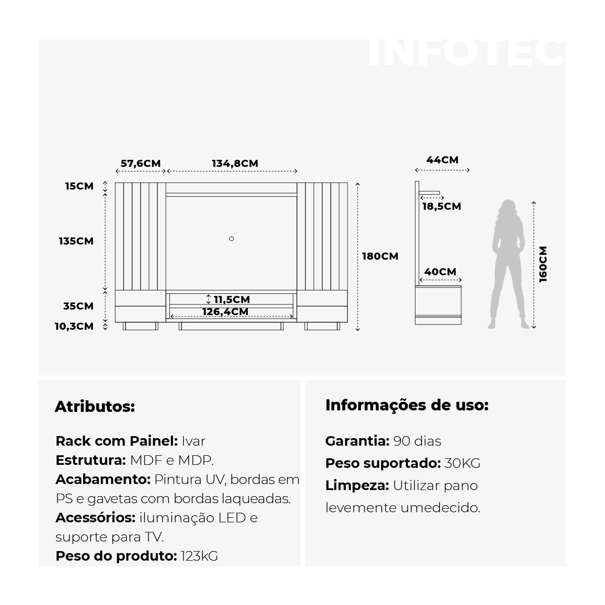 Rack com Painel Ivar Cinamomo c/ Off White Fosco 250 cm