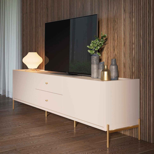 Rack para TVs até 75 Polegadas Jasper 185 cm Off White Fosco com Dourado