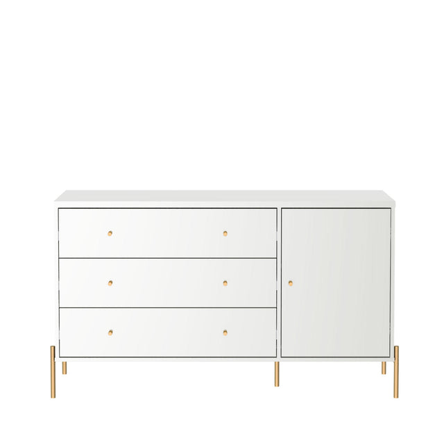 Cômoda com 3 Gavetas e 1 Porta Jasper 138 cm Branco Gloss com Dourado