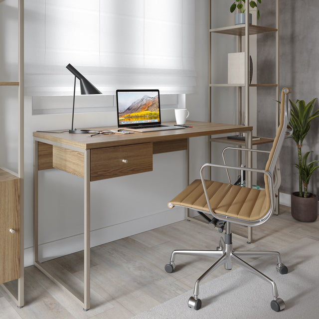 Escrivaninha 120cm e 2 Estantes Modulares 75cm Voss - Freijó com Champanhe