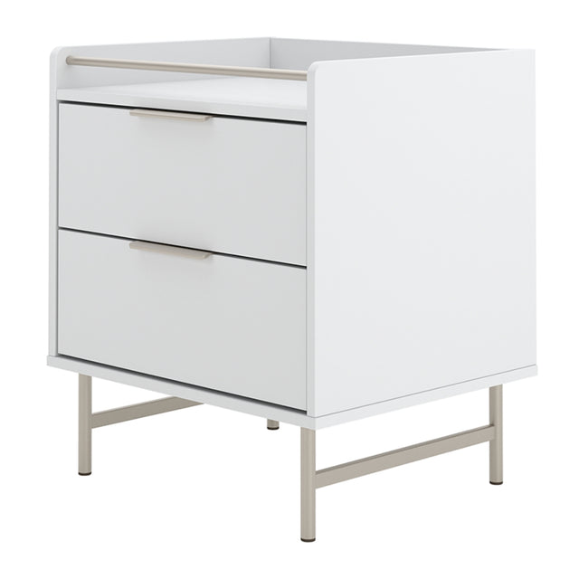 Mesa de Cabeceira c/ 2 Gavetas Yves Branco Fosco c/ Champanhe