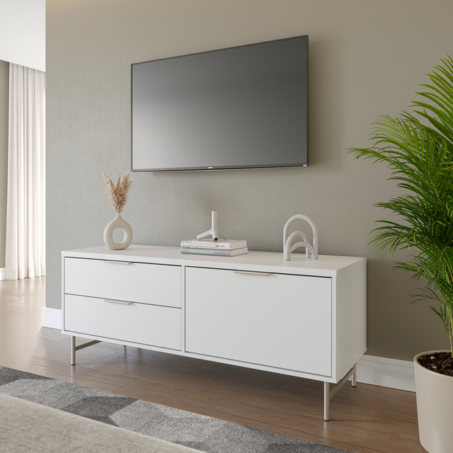 Rack para TVs até 50 Polegadas Yves 135 cm Off White Fosco com Dourado