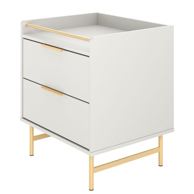 Mesa de Cabeceira c/ 2 Gavetas Yves Off White com Dourado
