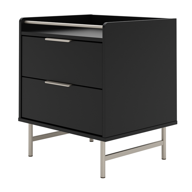 Mesa de Cabeceira c/ 2 Gavetas Yves Preto com Champanhe